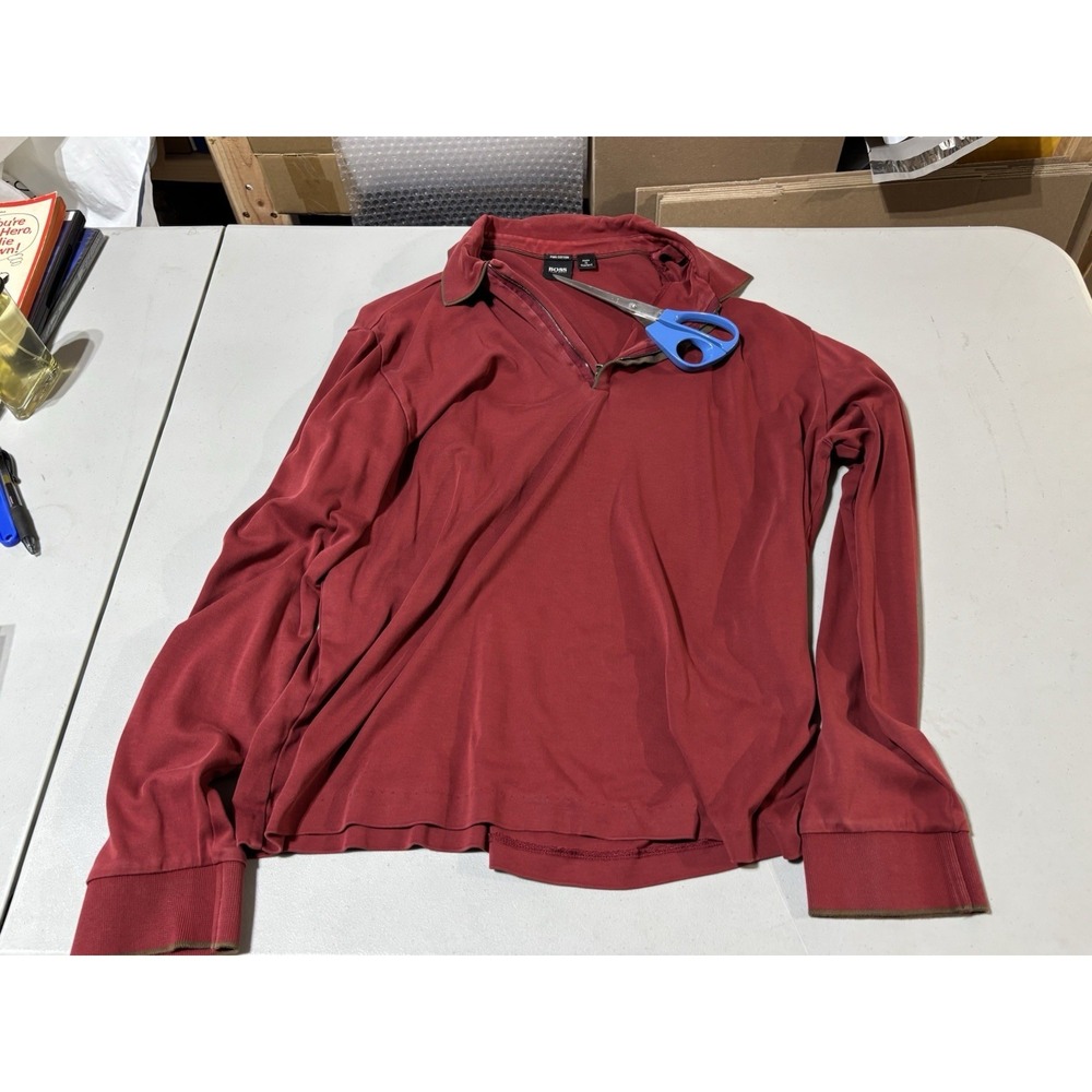Hugo Boss 1/4 Zip Burgundy Red Knit Long Sleeve Sweater Men's XL